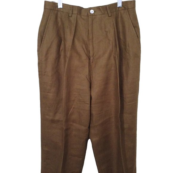 Y2K Classiques Linen Pant Trouser Petite-14 Pockets Pleated High Rise Taper Cuff - Picture 6 of 11